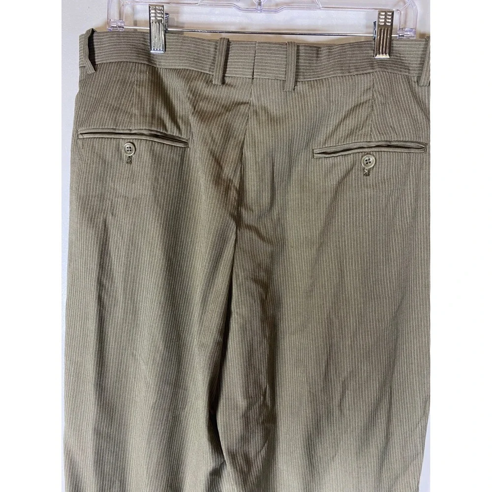Luca Rossi 36x32 Italian Double Pleated Beige Tan Pinstripe Cuffed Dress Pants